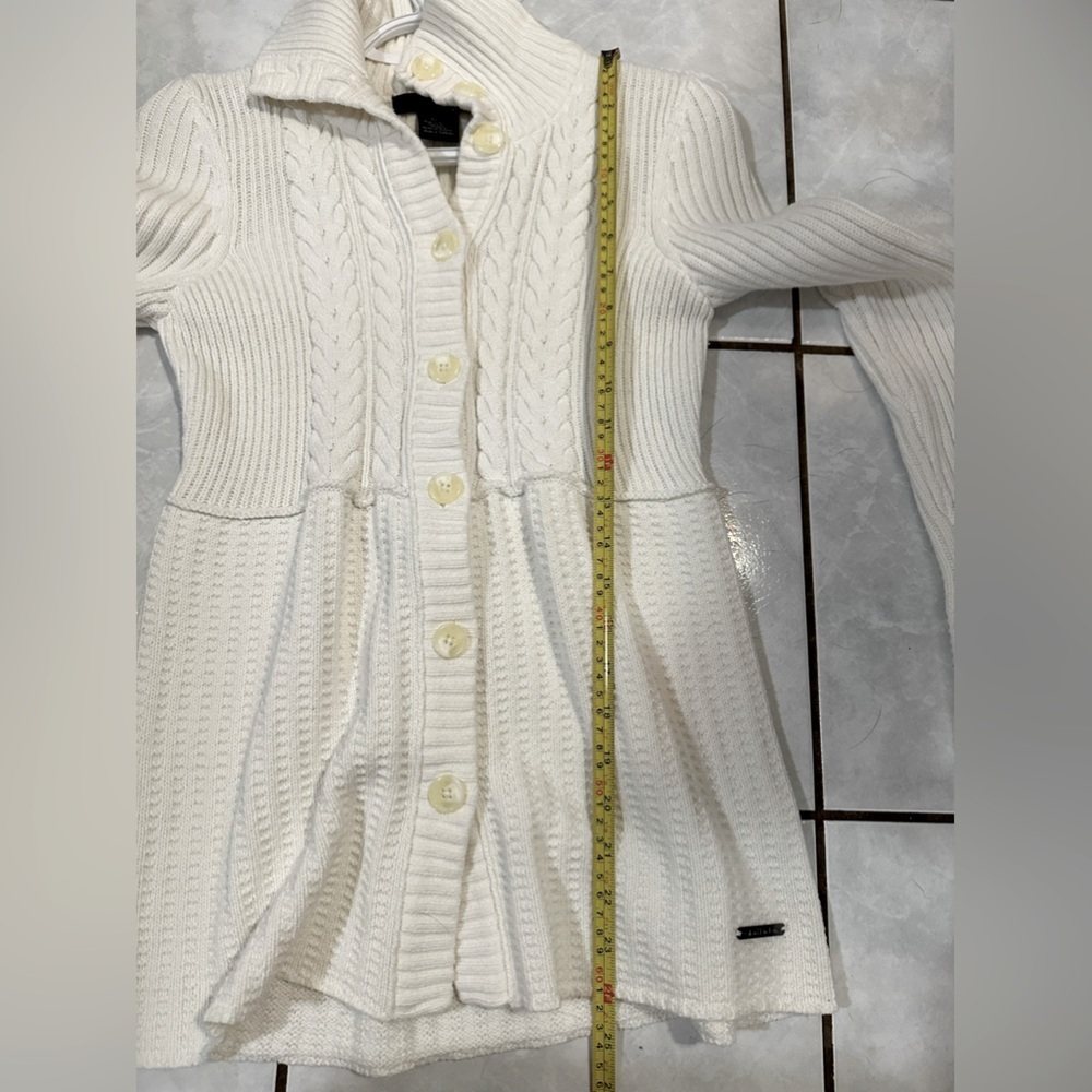 Calvin Klein White Cable Knit button down cardigan clean girl 🍦sweater S - Picture 10 of 10